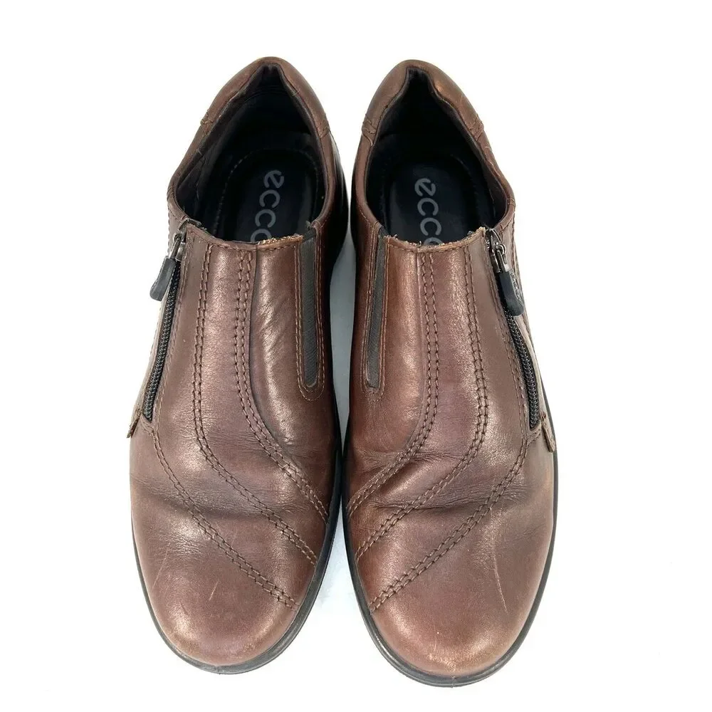 Ecco Vegetable Tanned Lightweight Brown Leather Zip Ankle Boots Shoes Size 39